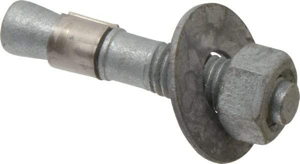 Made in USA - 5/8" Diam, 5/8" Drill, 3-1/2" OAL, Wedge Expansion Concrete Anchor - Grade 5 Steel, Galvanized Finish, Hex Nut Head, Hex Drive, 1-5/8" Thread Length - Caliber Tooling