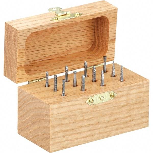 Made in USA - 12 Piece, 1/4" Shank Burr Set - Tungsten Carbide - Caliber Tooling