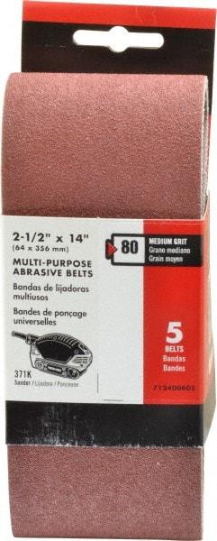 Porter-Cable - 2-1/2" Wide x 14" OAL, 80 Grit, Aluminum Oxide Abrasive Belt - Aluminum Oxide, Medium, Coated, X Weighted Cloth Backing - Caliber Tooling