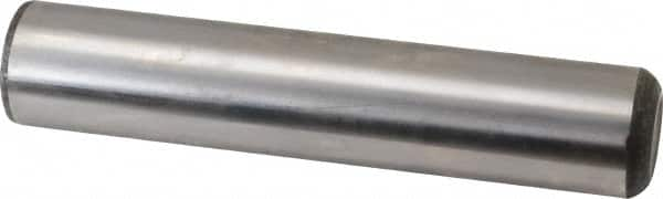 Made in USA - 1" Diam x 5" Pin Length Grade 8 Alloy Steel Standard Dowel Pin - Bright Finish, C 47-58 & C 60 (Surface) Hardness, 117,800 Lb (Single Shear), 235,600 Lb (Double Shear) Breaking Strength, 1 Beveled & 1 Rounded End - Caliber Tooling