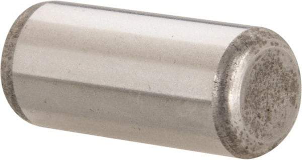 Made in USA - 7/16" Diam x 1" Pin Length Grade 8 Alloy Steel Standard Dowel Pin - Bright Finish, C 47-58 & C 60 (Surface) Hardness, 22,550 Lb (Single Shear), 45,100 Lb (Double Shear) Breaking Strength, 1 Beveled & 1 Rounded End - Caliber Tooling