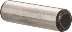 Made in USA - 1/2" Diam x 1-3/4" Pin Length Grade 8 Alloy Steel Standard Dowel Pin - Bright Finish, C 47-58 & C 60 (Surface) Hardness, 29,450 Lb (Single Shear), 58,900 Lb (Double Shear) Breaking Strength, 1 Beveled & 1 Rounded End - Caliber Tooling