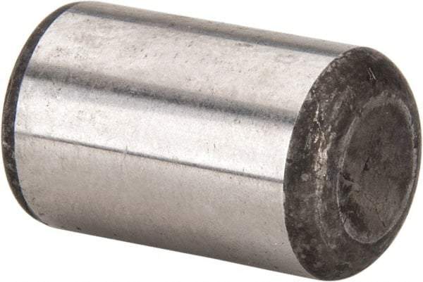 Made in USA - 5/8" Diam x 1" Pin Length Grade 8 Alloy Steel Standard Dowel Pin - Bright Finish, C 47-58 & C 60 (Surface) Hardness, 46,000 Lb (Single Shear), 92,000 Lb (Double Shear) Breaking Strength, 1 Beveled & 1 Rounded End - Caliber Tooling