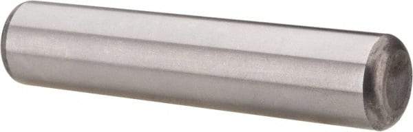 Made in USA - 5/8" Diam x 3" Pin Length Grade 8 Alloy Steel Standard Dowel Pin - Bright Finish, C 47-58 & C 60 (Surface) Hardness, 46,000 Lb (Single Shear), 92,000 Lb (Double Shear) Breaking Strength, 1 Beveled & 1 Rounded End - Caliber Tooling