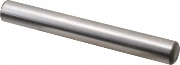 Made in USA - 5/8" Diam x 5" Pin Length Grade 8 Alloy Steel Standard Dowel Pin - Bright Finish, C 47-58 & C 60 (Surface) Hardness, 46,000 Lb (Single Shear), 92,000 Lb (Double Shear) Breaking Strength, 1 Beveled & 1 Rounded End - Caliber Tooling