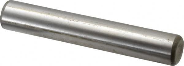 Made in USA - 3/4" Diam x 4-1/2" Pin Length Grade 8 Alloy Steel Standard Dowel Pin - Bright Finish, C 47-58 & C 60 (Surface) Hardness, 132,400 Lb (Double Shear), 66,200 Lb (Single Shear) Breaking Strength, 1 Beveled & 1 Rounded End - Caliber Tooling