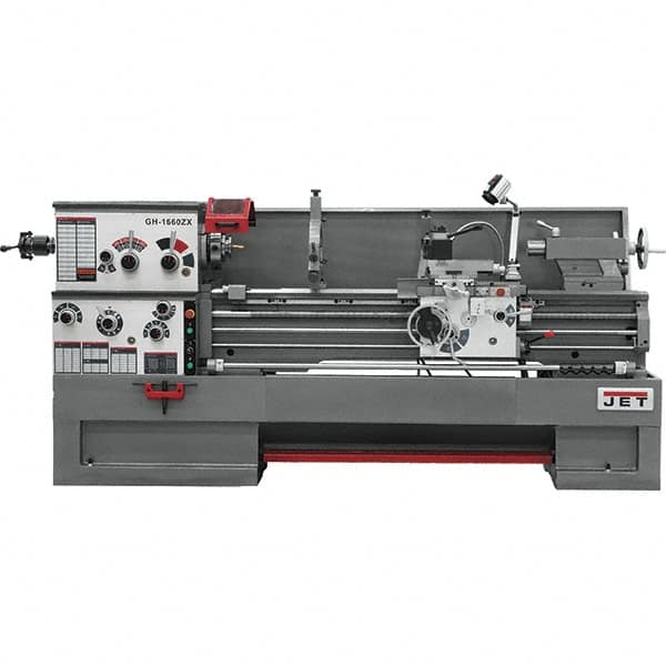 Jet - 16" Swing, 60" Between Centers, 230 Volt, Triple Phase Engine Lathe - 7MT Taper, 7-1/2 hp, 25 to 1,800 RPM, 3-1/8" Bore Diam, 40" Deep x 48" High x 116-1/2" Long - Caliber Tooling