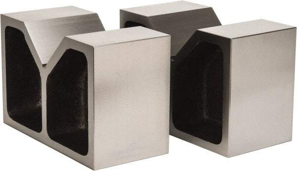 Value Collection - 5-1/8" Max Capacity, 90° Angle, Cast Iron V-Block - 12" Long x 6" Wide x 8" High, Sold as Matched Pair - Caliber Tooling