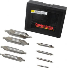 Interstate - 8 Piece, #1 to 8, Plain Edge, High Speed Steel Combo Drill & Countersink Set - 60° Incl Angle, Double End - Caliber Tooling