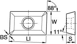 Kennametal - XPMT253 Grade KC725M Carbide Milling Insert - TiN/TiCN/TiN Finish, 3/16" Thick, 1/4" Inscribed Circle - Caliber Tooling