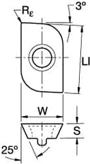 Kennametal - LFEW2528 LN Grade KC510M Carbide Milling Insert - TiAlN Finish, 0.1299" Thick, 3.2mm Corner Radius - Caliber Tooling