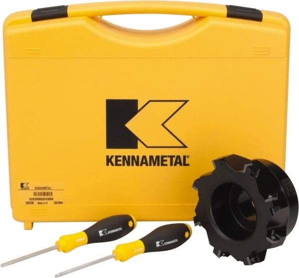 Kennametal - 8 Inserts, 5" Cut Diam, 1-1/2" Arbor Diam, 0.361" Max Depth of Cut, Indexable Square-Shoulder Face Mill - 0/90° Lead Angle, 2.38" High, SD.T 43.. Insert Compatibility, Series KSSM - Caliber Tooling