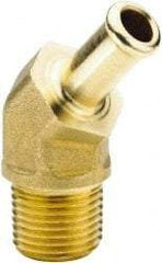 Parker - 3/8 NPT Thread Hose Barb x Male NPT 45° Elbow - 3/8" ID Hose x 0.45" OD Hose, Brass - Caliber Tooling