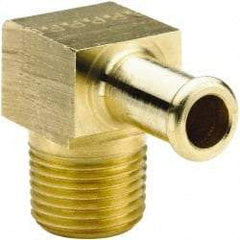 Parker - 3/8 NPT Thread Hose Barb x Male NPT 90° Elbow - 5/8" ID Hose, Brass - Caliber Tooling