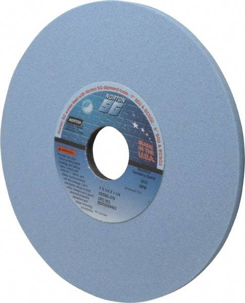 Norton - 7" Diam x 1-1/4" Hole x 1/4" Thick, J Hardness, 80 Grit Surface Grinding Wheel - Ceramic, Type 1, Medium Grade, 3,600 Max RPM, Vitrified Bond, No Recess - Caliber Tooling