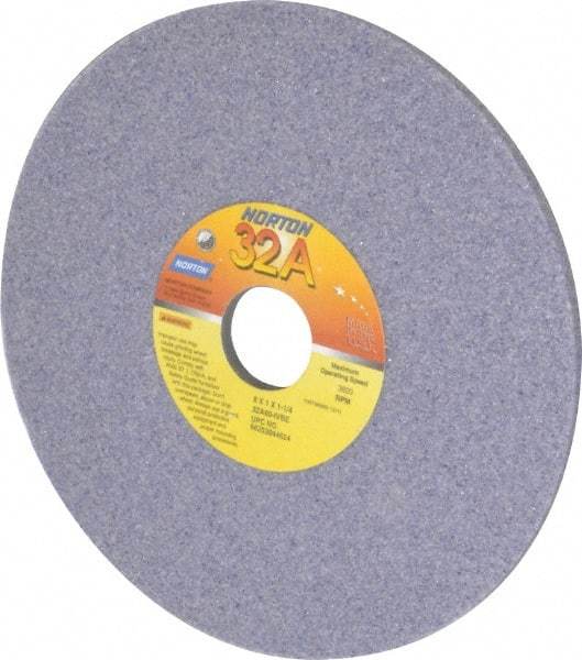 Norton - 8" Diam x 1-1/4" Hole x 1/4" Thick, K Hardness, 46 Grit Surface Grinding Wheel - Aluminum Oxide, Type 1, Coarse Grade, 3,600 Max RPM, Vitrified Bond, No Recess - Caliber Tooling