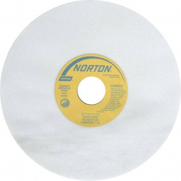 Norton - 8" Diam x 1-1/4" Hole x 1/4" Thick, J Hardness, 60 Grit Surface Grinding Wheel - Aluminum Oxide, Type 1, Medium Grade, 3,600 Max RPM, Vitrified Bond, No Recess - Caliber Tooling