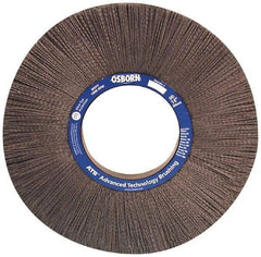 Osborn - 14" OD, 5-1/4" Arbor Hole, Crimped Nylon Wheel Brush - 1" Face Width, 3-5/8" Trim Length, 0.04" Filament Diam, 1,800 RPM - Caliber Tooling