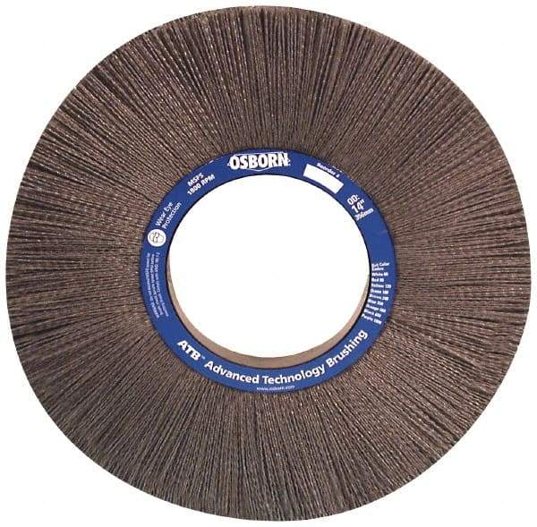 Osborn - 12" OD, 4-1/4" Arbor Hole, Crimped Nylon Wheel Brush - 1" Face Width, 3" Trim Length, 0.04" Filament Diam, 1,800 RPM - Caliber Tooling