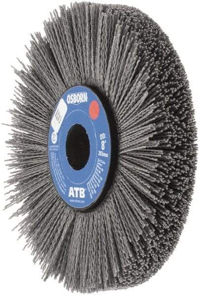 Osborn - 8" OD, 1-1/4" Arbor Hole, Crimped Nylon Wheel Brush - 1" Face Width, 2-1/4" Trim Length, 0.04" Filament Diam, 3,600 RPM - Caliber Tooling