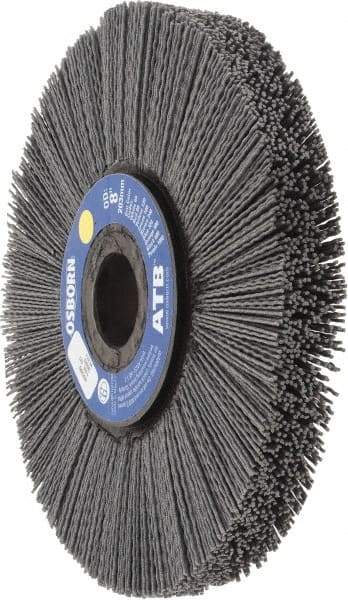 Osborn - 8" OD, 1-1/4" Arbor Hole, Crimped Nylon Wheel Brush - 1" Face Width, 2-1/4" Trim Length, 0.04" Filament Diam, 3,600 RPM - Caliber Tooling