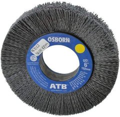 Osborn - 6" OD, 2" Arbor Hole, Crimped Nylon Wheel Brush - 1" Face Width, 1-1/4" Trim Length, 0.028" Filament Diam, 3,600 RPM - Caliber Tooling