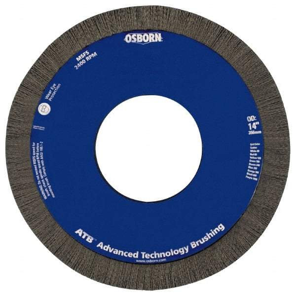 Osborn - 10" OD, 4-1/4" Arbor Hole, Crimped Nylon Wheel Brush - 1" Face Width, 1-1/4" Trim Length, 0.04" Filament Diam, 3,600 RPM - Caliber Tooling