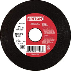 Made in USA - 5" 60 Grit Aluminum Oxide Cutoff Wheel - 0.045" Thick, 7/8" Arbor, 12,224 Max RPM, Use with Angle Grinders - Caliber Tooling