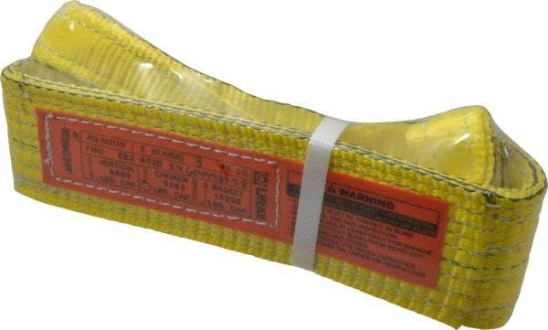 Lift-All - 3' Long x 3" Wide, 6,500 Lb Vertical Capacity, 2 Ply, Nylon Web Sling - 5,200 Lb Choker Capacity, Yellow - Caliber Tooling