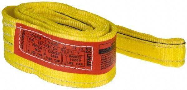 Lift-All - 6' Long x 3" Wide, 6,600 Lb Vertical Capacity, 2 Ply, Nylon Web Sling - 5,200 Lb Choker Capacity, Yellow - Caliber Tooling