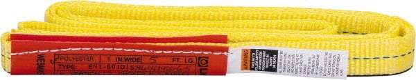 Lift-All - 5' Long x 1" Wide, 2,400 Lb Vertical Capacity, 1 Ply, Polyester Web Sling - 1,900 Lb Choker Capacity, Yellow - Caliber Tooling