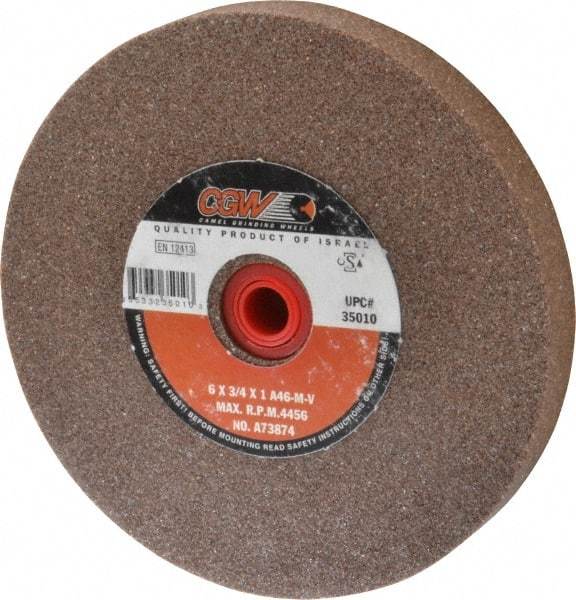 Camel Grinding Wheels - 46 Grit Aluminum Oxide Bench & Pedestal Grinding Wheel - 6" Diam x 1" Hole x 3/4" Thick, 4456 Max RPM, M Hardness, Coarse Grade , Vitrified Bond - Caliber Tooling