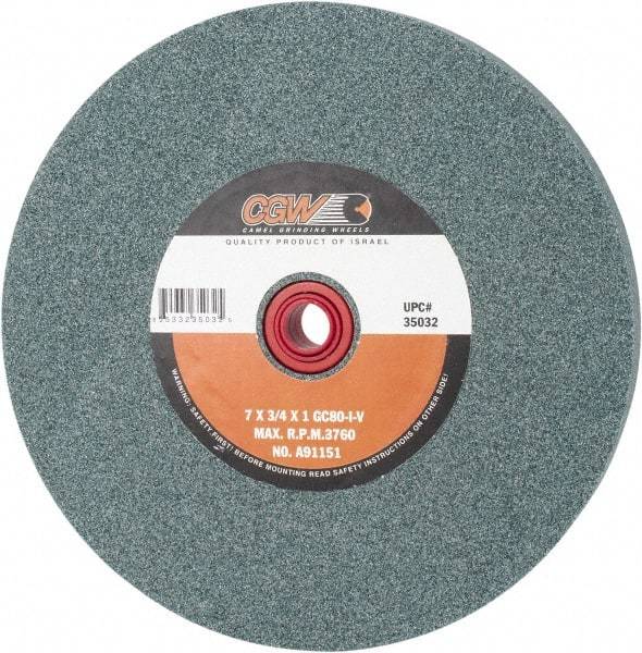 Camel Grinding Wheels - 80 Grit Silicon Carbide Bench & Pedestal Grinding Wheel - 7" Diam x 1" Hole x 3/4" Thick, 3760 Max RPM, I Hardness, Medium Grade , Vitrified Bond - Caliber Tooling