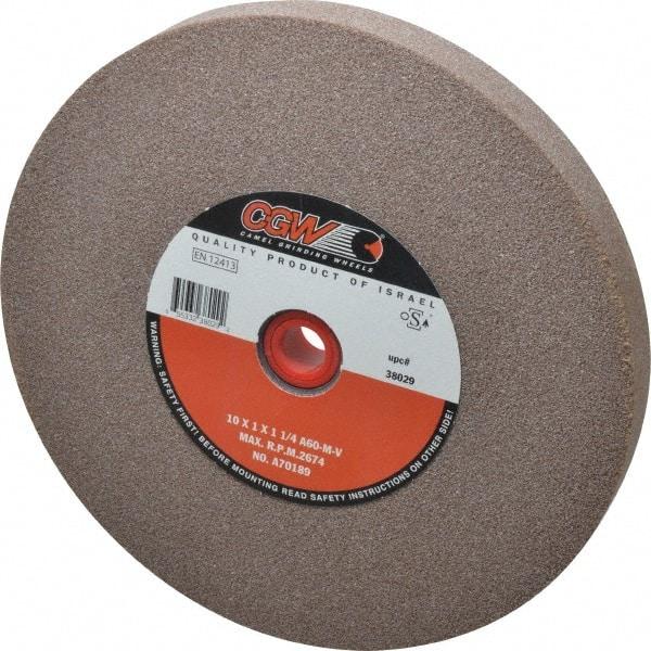 Camel Grinding Wheels - 60 Grit Aluminum Oxide Bench & Pedestal Grinding Wheel - 10" Diam x 1-1/4" Hole x 1" Thick, 2483 Max RPM, M Hardness, Medium Grade , Vitrified Bond - Caliber Tooling