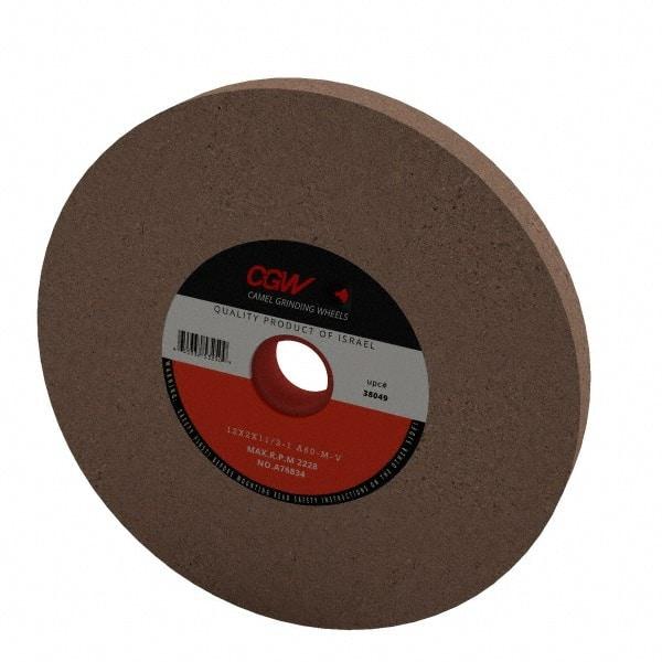 Camel Grinding Wheels - 60 Grit Aluminum Oxide Bench & Pedestal Grinding Wheel - 12" Diam x 1-1/2" Hole x 2" Thick, 2220 Max RPM, M Hardness, Medium Grade , Vitrified Bond - Caliber Tooling