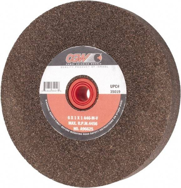 Camel Grinding Wheels - 46 Grit Aluminum Oxide Bench & Pedestal Grinding Wheel - 6" Diam x 1" Hole x 1" Thick, 4456 Max RPM, M Hardness, Coarse Grade , Vitrified Bond - Caliber Tooling