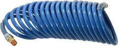 Coilhose Pneumatics - 3/8" ID, 3/8 Thread, 25' Long, Blue Nylon Coiled & Self Storing Hose - 230 Max psi, Male Swivel x Male Swivel - Caliber Tooling