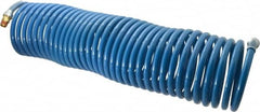 Coilhose Pneumatics - 3/8" ID, 3/8 Thread, 50' Long, Blue Nylon Coiled & Self Storing Hose - 230 Max psi, Male Swivel x Male Swivel - Caliber Tooling