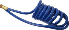 Coilhose Pneumatics - 3/8" ID, 3/8 Thread, 10' Long, Blue Polyurethane Coiled & Self Storing Hose - 115 Max psi, Male Swivel x Male Swivel - Caliber Tooling