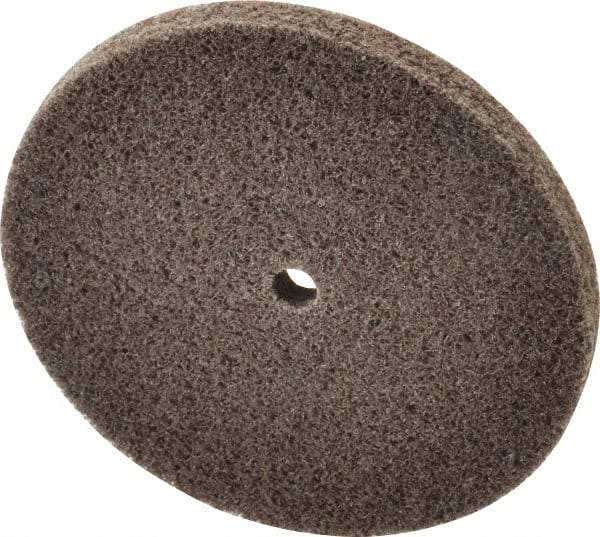 3M - 3" Diam, 1/4" Center Hole, Medium Grade, Aluminum Oxide Deburring Wheel - Unitized, Density 6 Hard, 18,100 RPM - Caliber Tooling