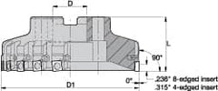 Kennametal - 5 Inserts, 2-1/2" Cut Diam, 3/4" Arbor Diam, 0.236" Max Depth of Cut, Indexable Square-Shoulder Face Mill - 0/90° Lead Angle, 1-3/4" High, SPHX 1205... Insert Compatibility, Series Fix-Perfect - Caliber Tooling