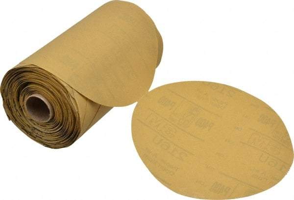 3M - 6" Diam, 400 Grit FEPA, Aluminum Oxide Adhesive PSA Disc - Extra Fine Grade, Gold, A Weighted Backing, Flexible, Use with Random Orbital Sanders - Caliber Tooling