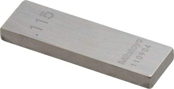 Mitutoyo - 0.115" Rectangular Steel Gage Block - Accuracy Grade 0, Includes Certificate of Inspection - Caliber Tooling