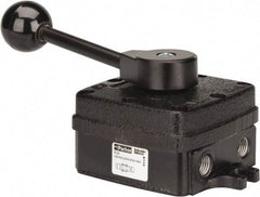 Parker - 1/4" NPT Mechanically Operated Air Valve - 4-Way, 3 Position, Hand Throttle-Manual Return, 2.5 CV Rate, 150 Max psi & 160°F Max Temp - Caliber Tooling