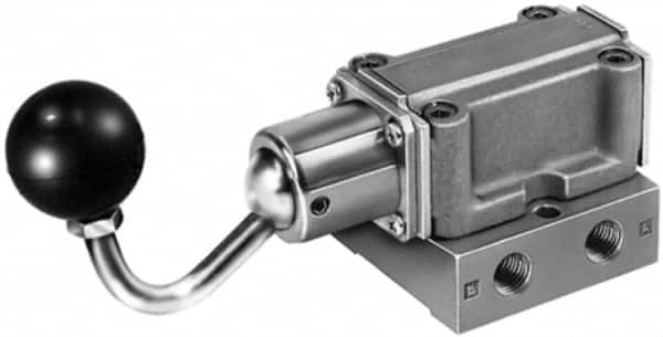 Parker - 3/8" NPT Mechanically Operated Air Valve - 4-Way, 3 Position, Hand Toggle-Locking, 1.5 CV Rate, 150 Max psi & 160°F Max Temp - Caliber Tooling