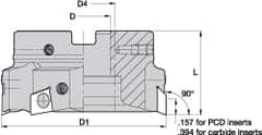 Kennametal - 5 Inserts, 3" Cut Diam, 1" Arbor Diam, 0.394" Max Depth of Cut, Indexable Square-Shoulder Face Mill - 0/90° Lead Angle, 1-3/4" High, BGHX 15L5... Insert Compatibility, Through Coolant, Series Fix-Perfect - Caliber Tooling