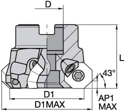 Kennametal - 5 Inserts, 2" Cut Diam, 3/4" Arbor Diam, 18.03mm Max Depth of Cut, Indexable Square-Shoulder Face Mill - 0/90° Lead Angle, 1.575" High, EC18.., EP18.. Insert Compatibility, Through Coolant, Series Mill 1-18 - Caliber Tooling