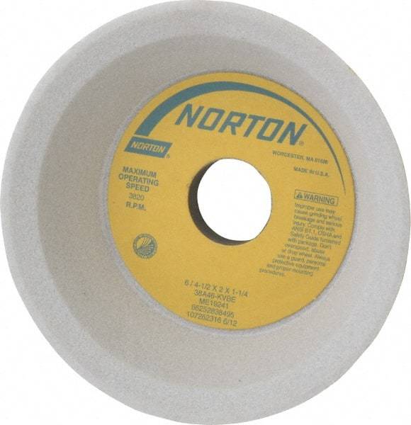 Norton - 6" Diam, 1-1/4" Hole Size, 2" Overall Thickness, 46 Grit, Type 11 Tool & Cutter Grinding Wheel - Coarse Grade, Aluminum Oxide, K Hardness, Vitrified Bond, 3,820 RPM - Caliber Tooling