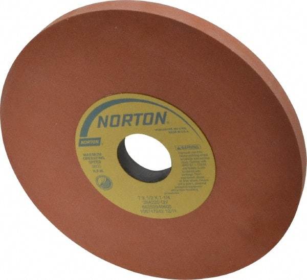 Norton - 7" Diam x 1-1/4" Hole x 1/2" Thick, Q Hardness, 220 Grit Surface Grinding Wheel - Aluminum Oxide, Type 1, Very Fine Grade, 3,600 Max RPM, Vitrified Bond, No Recess - Caliber Tooling