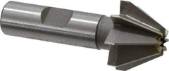 Made in USA - 1" Large x 3/8" Small Diam, 11/16" Width of Cut, 60° Included Angle, 8 Teeth, Cobalt Face Angle Cutter - 1/2" Shank Diam, 2-13/32" Overall Length, Weldon Flat - Caliber Tooling